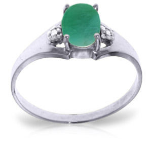 14K. SOLID GOLD RING WITH NATURAL DIAMONDS & EMERALD (White Gold)